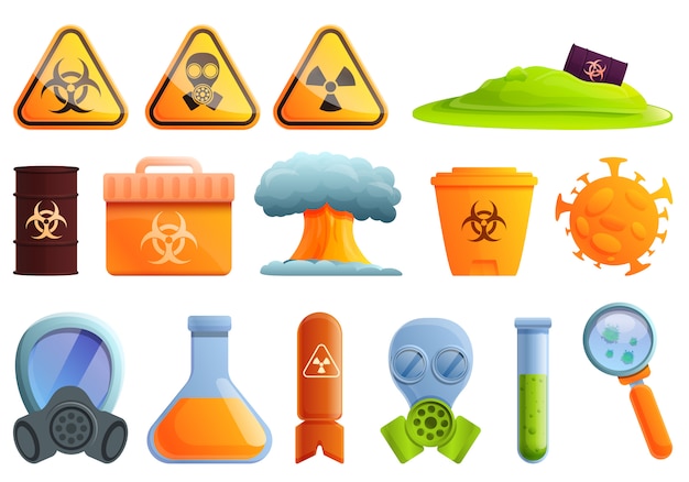Vector biohazard icons set, cartoon style