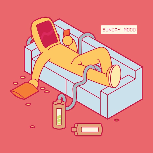Biohazard man in couch  illustration. Quarantine, safety, home, medecine design concept