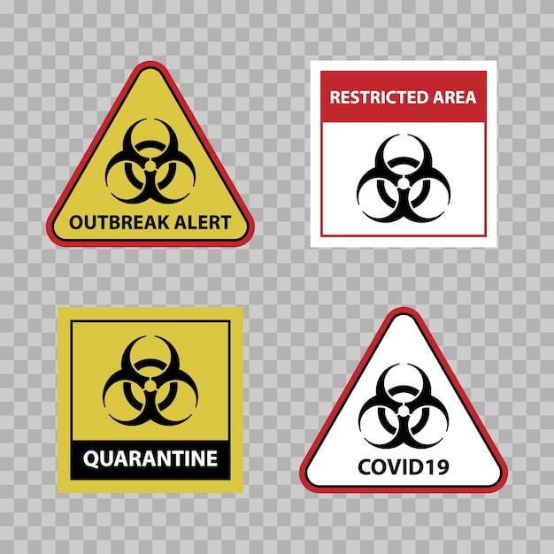 Biohazard warning sign, covid 19 outbreak alert sign