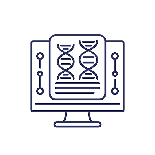 Vector bioinformatics line icon with dna