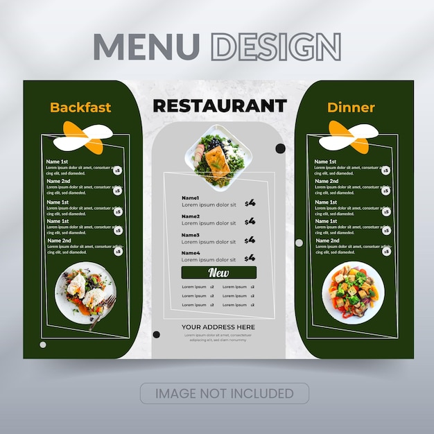 Biologisch plat rustiek restaurant menu ontwerp en vector ontwerpsjabloon.