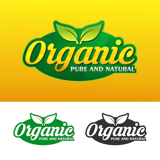 Biologisch puur en natuurlijk badge-labelontwerplogo