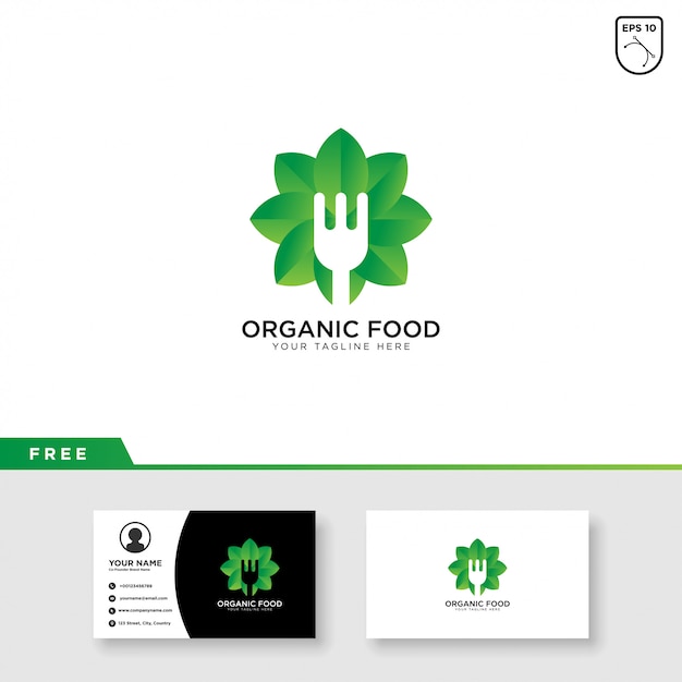 Vector biologisch voedsel logo en visitekaartje sjabloonontwerp