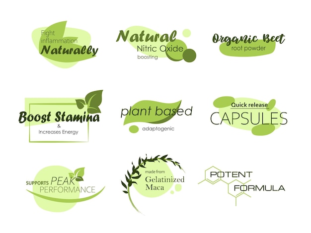 Vector biologische plantaardige voedselsjabloon stickerset