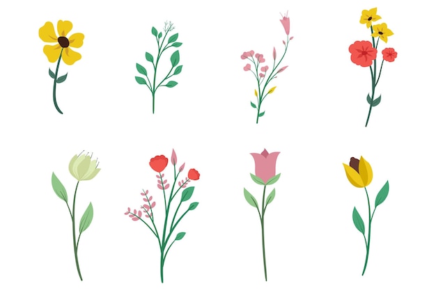 Biologische platte bloemencollectie Gratis Vector