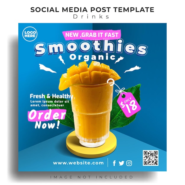 Biologische smoothie drank menu social media post of banner premium design