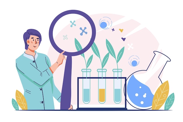 Biologist or chemist female character in laboratory Laboratory scientific research