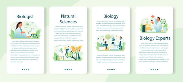 Biologist mobile application banner set. vector flact illustration