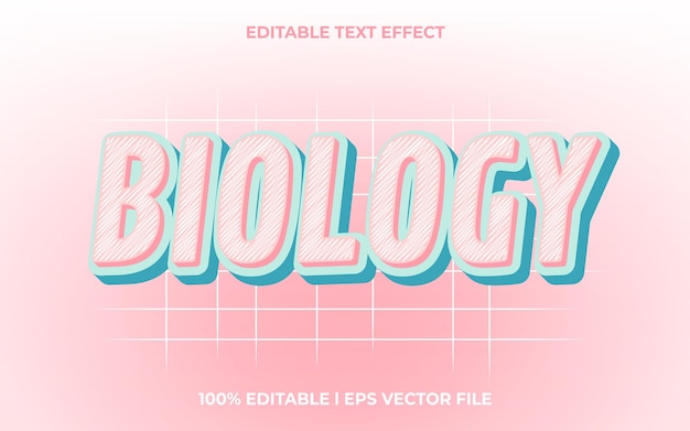 Effetto di testo 3d in biologia con tipografia a tema luminoso per il titolo dei prodotti