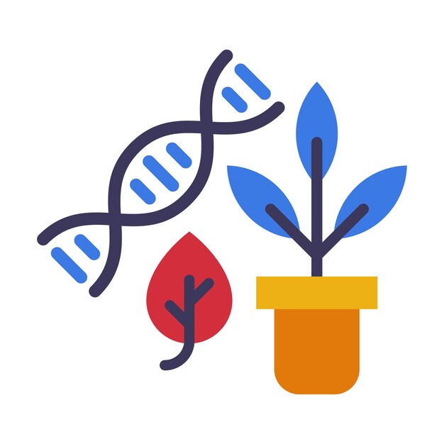 Vector biology lesson concept dna structure and plant in flowerpot flat style vector illustration on white