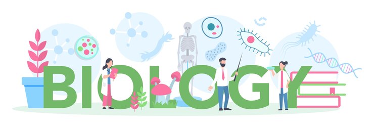 Vector biology school subject typographic header concept. scientist exploring human and nature. anatomy and botany lesson. idea of education and experiment.   