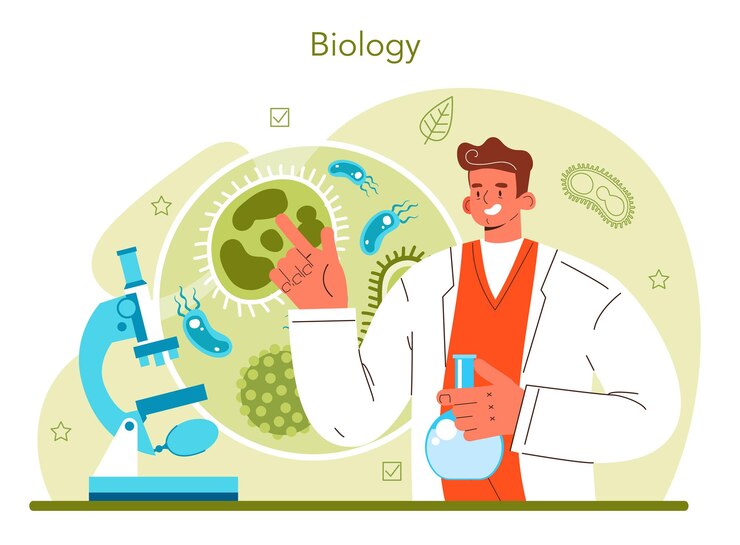 Vector biology science concept scientist make laboratory analysis of life system