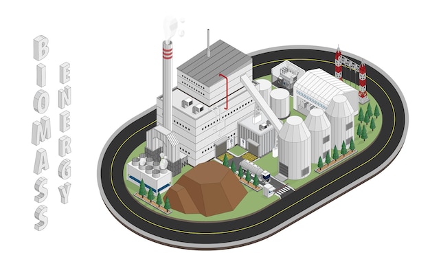 Vettore centrale elettrica a biomassa in grafico isometrico