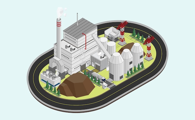 Biomassa-energie Biomassa-krachtcentrale in isometrische grafiek