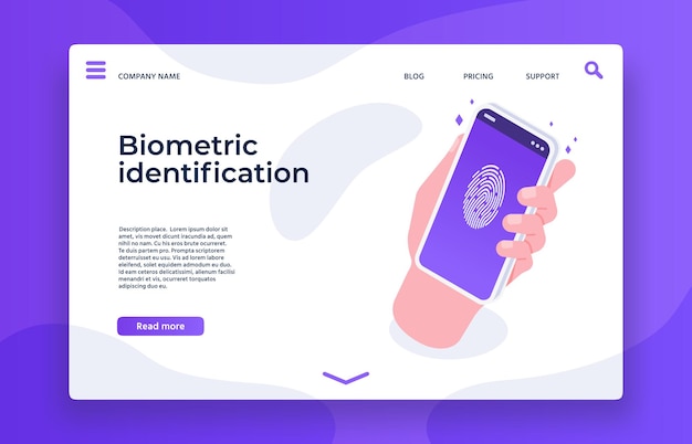 Biometric identification fingerprint landing page template