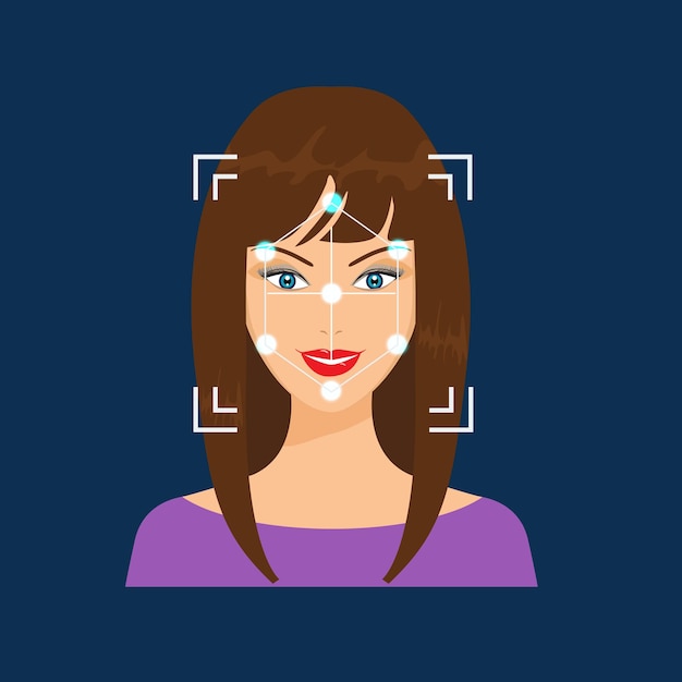 Vector biometrical identification facial recognition system concept