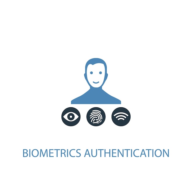 Concetto di autenticazione biometrica 2 icona colorata. illustrazione semplice dell'elemento blu. disegno di simbolo di concetto di autenticazione biometrica. può essere utilizzato per ui/ux mobile e web