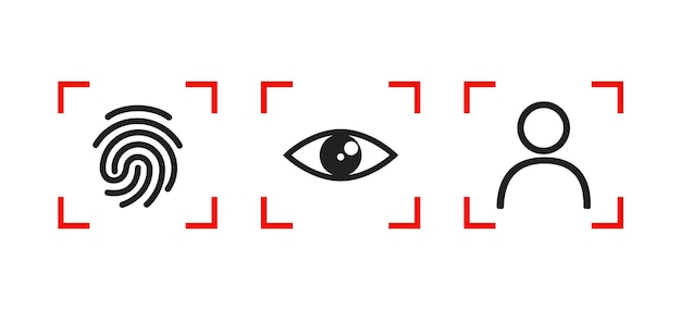 Biometrische authenticatie vectorillustratie Set van gezichtsherkenning en vingerafdruk pictogram eenvoudig concept Eye id 10 eps