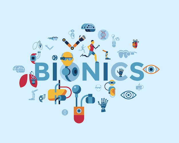 Bionics and artificial intelligence icons collection