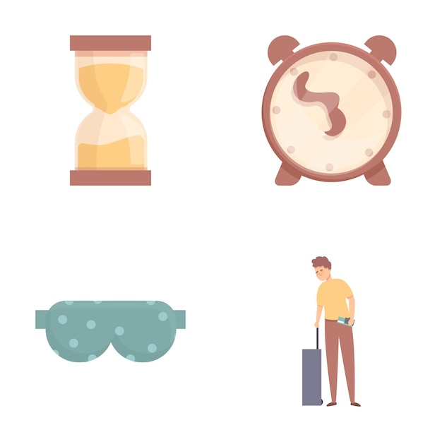 Vector biorhythm change icons set cartoon vector young man tired after air travel