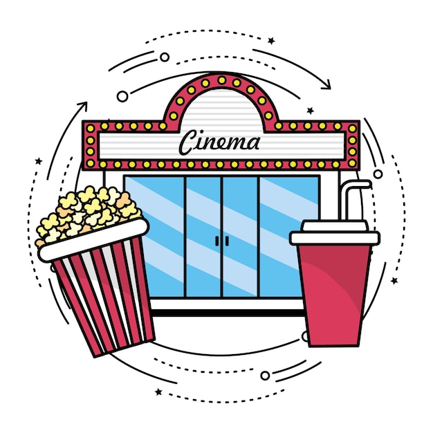 Vector bioscoop met popcorn en frisdrank snack