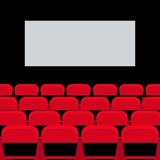 Bioscoop wit leeg scherm in filmzaal interieur met lege stoelen vector achtergrond