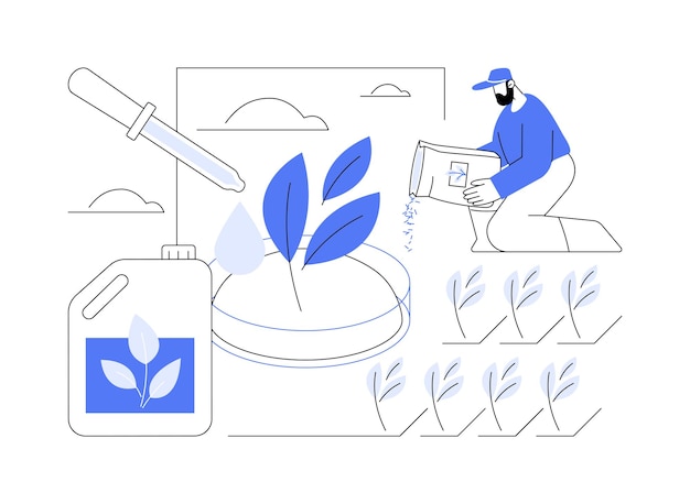 Biostimulants abstract concept vector illustration Farmer applies biostimulants to plant agroecology industry smart and sustainable agriculture soil management process abstract metaphor