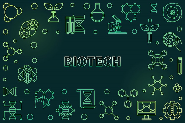 Biotech concept green illustration in thin line style