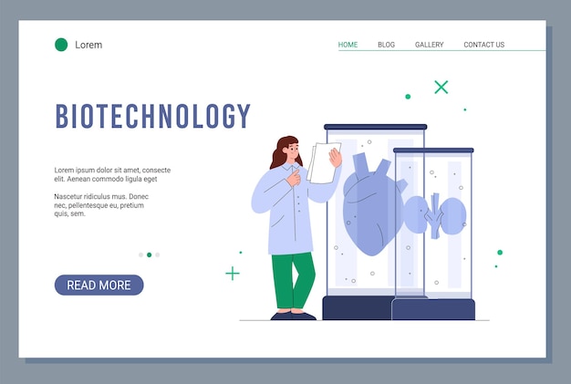 Biotechnologie en bio-engineering website-interface platte vectorillustratie