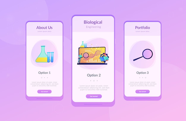 생명 공학 앱 인터페이스 템플릿.