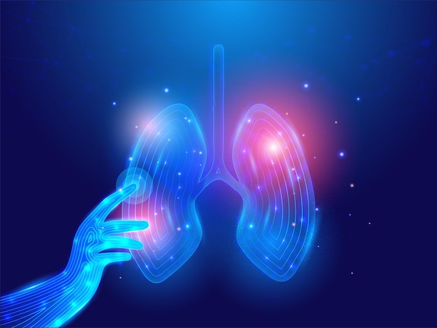 Biotechnology concept with Human Lungs Touching by Hands AI Healthcare background with Blockchain Technology