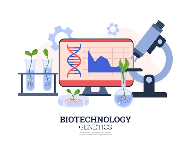 Biotecnologia e laboratorio genetico banner modello piatto illustrazione vettoriale