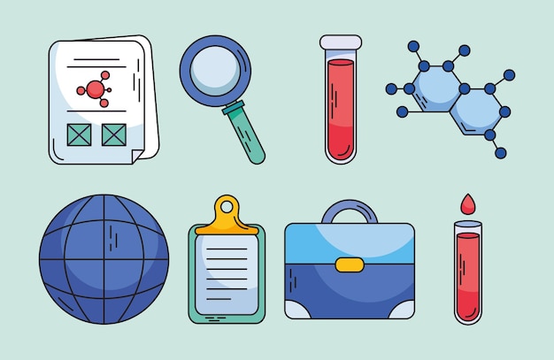 Vector biotechnology icon set in hand drawn