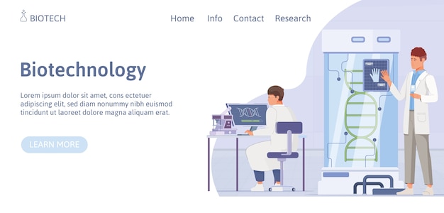 Начальная страница биотехнологии в плоском дизайне
