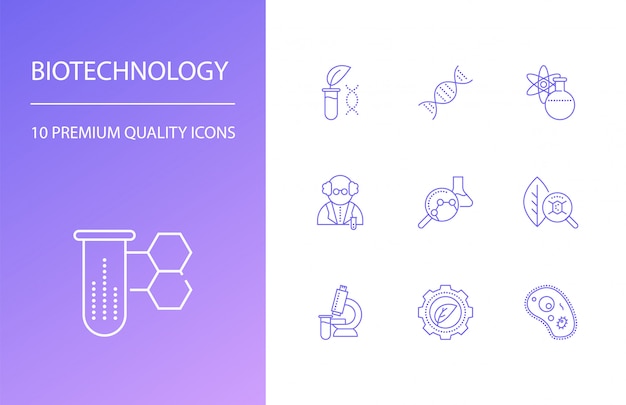 Vector biotechnology line icons set