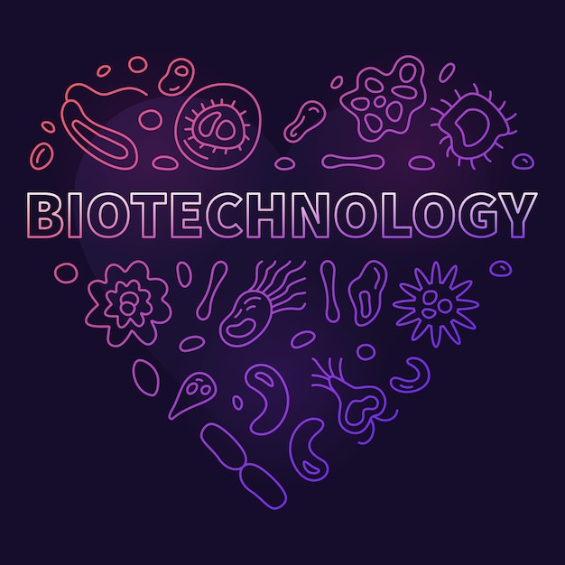 Биотехнология Наука концептуальная линия векторного сердца в форме цветного баннера или иллюстрации с темным фоном
