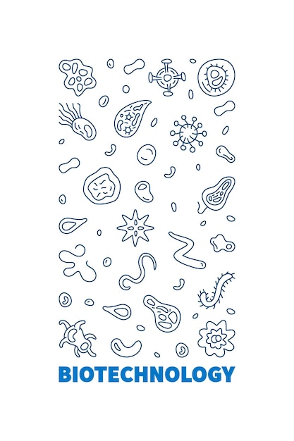 Vector biotechnology science concept vector vertical banner or illustration in outline style