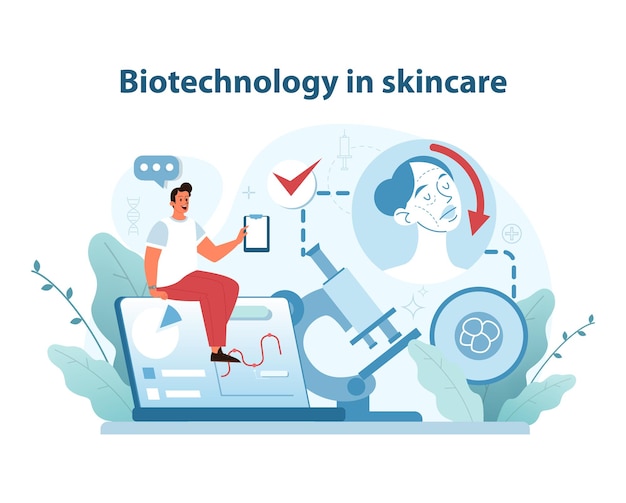 Vector biotechnology in skincare illustration merging cellular research with beauty regimes innovating for