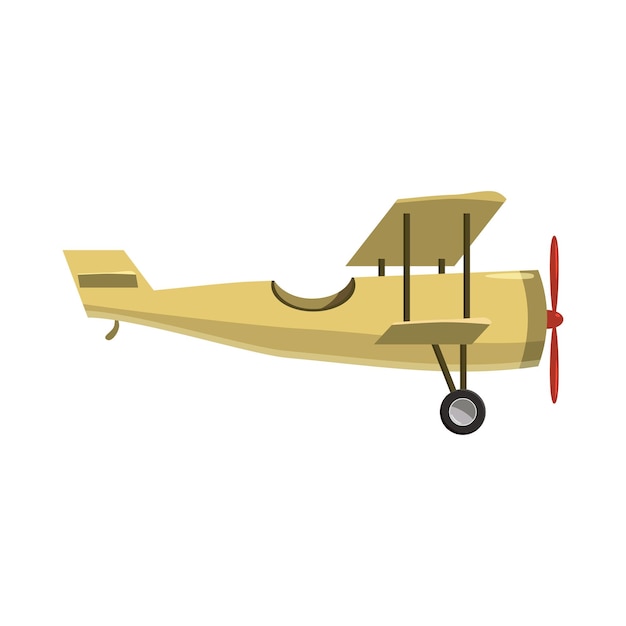 흰색 배경에 고립 된 만화 스타일의 복엽 비행기 아이콘 항공기 기호