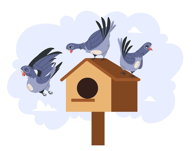 Vector bird in birdhouse nest feeding box home concept vector graphic design illustration