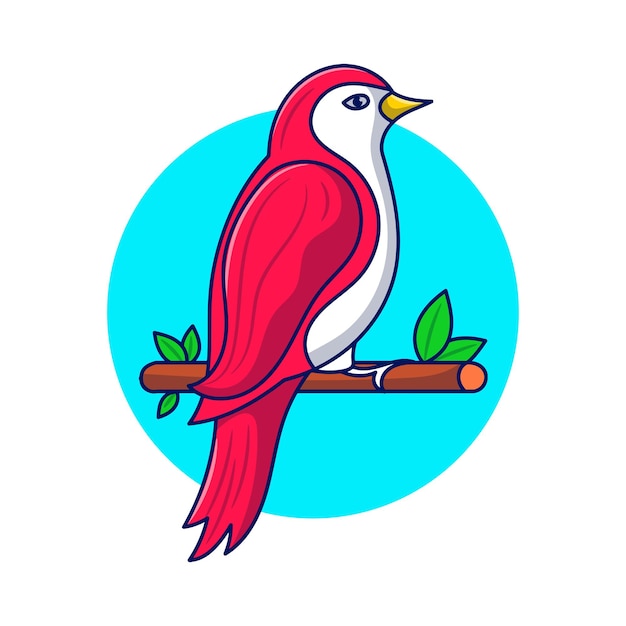 Bird on a branch clipart with colored hand drawn style