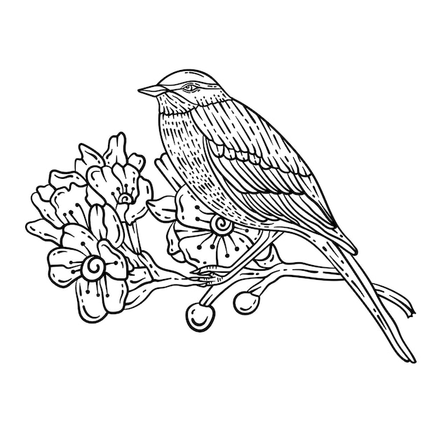 Bird Branch Spring Coloring Page for Adults