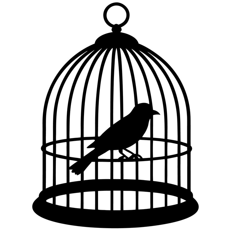 Vector a bird in a cage that has a bird inside