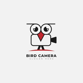 Design del modello di logo creativo uccello e fotocamera
