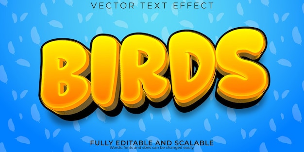Stile di carattere animale e bambini modificabile effetto testo del fumetto dell'uccello