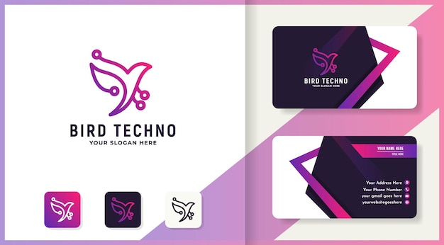 Bird circuit technology logo and business card design