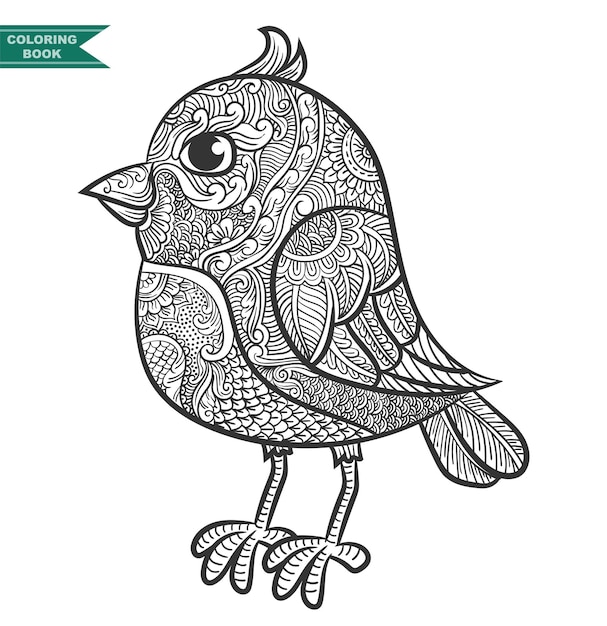 Illustrazione del libro da colorare dell'uccello, animale zentangle