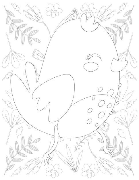 Bird Coloring Page, Bird Vector, Bird White and Black, Bird Coloring for Kids