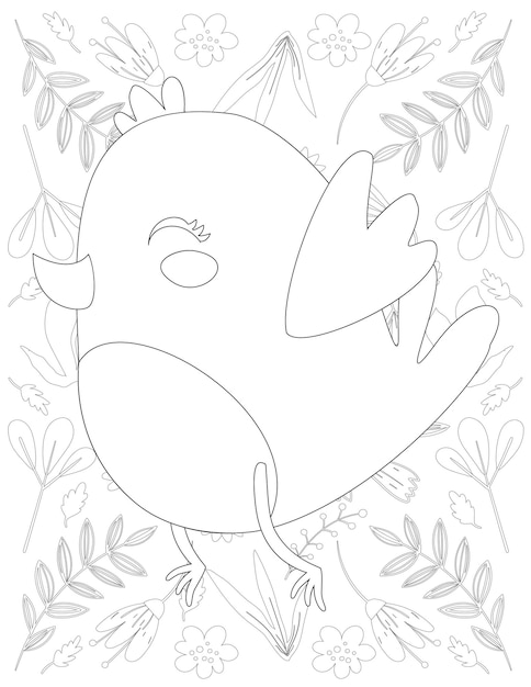 Bird Coloring Page, Bird Vector, Bird White and Black, Bird Coloring for Kids