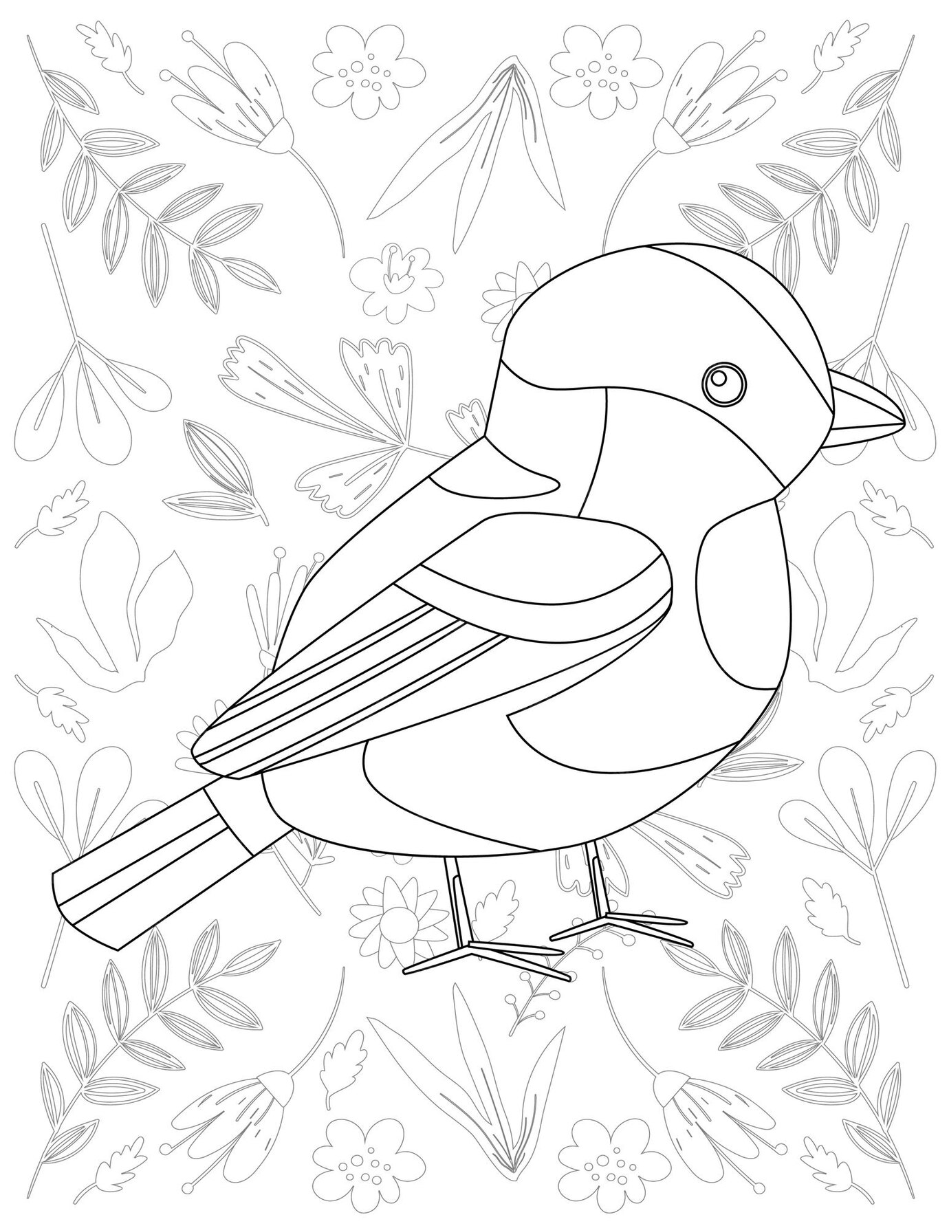 Premium Vector | Bird coloring page, bird vector, bird white and black